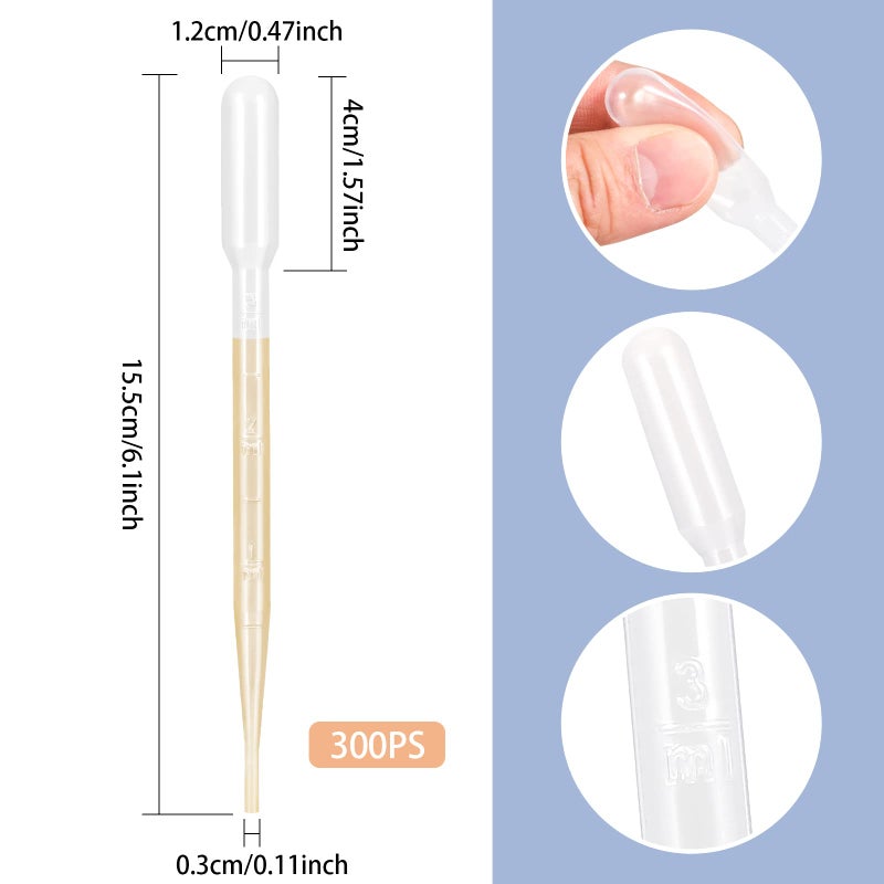 YSSHUI 300PCS 3ML Plastic Transfer Pipettes, YSSHUI Disposable Pipette Transfer Pipettes for Essential Oil Pipette Makeup Tool - Image 2